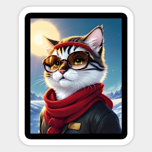 Cat in the snow - Modern digital art Sticker